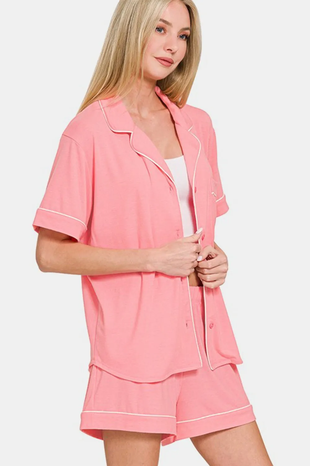 Button Down Short Sleeve Lounge Set