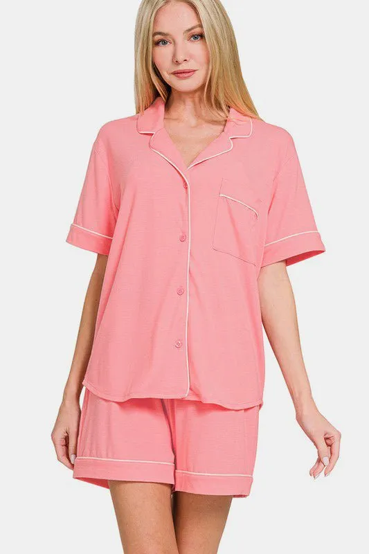 Button Down Short Sleeve Lounge Set