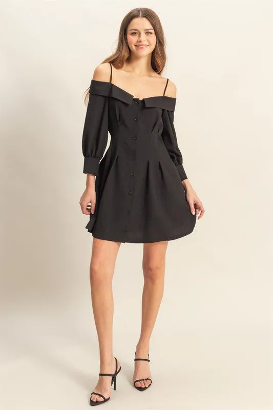 Button Down Spaghetti Strap Mini Dress with Pockets