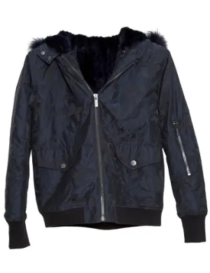 Camo Butterfly Bomber with Removable Mink Lining in Navy