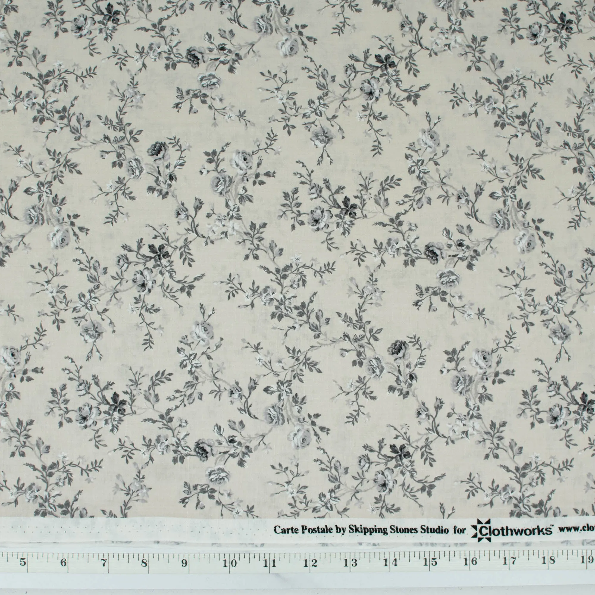 Carte Postale by Skipping Stones Studio - Gray vine flowers on light khaki background