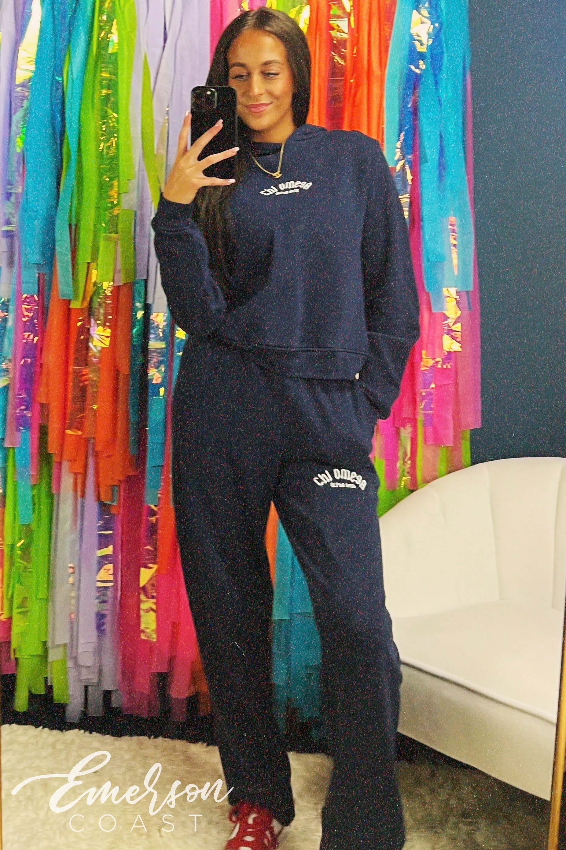 Chi Omega Navy Embroidered Hoodie and Sweatpant Set