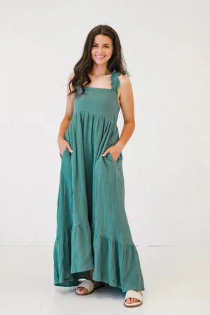 Chic Couture Square Neck Midi Dress in Seafoam Green
