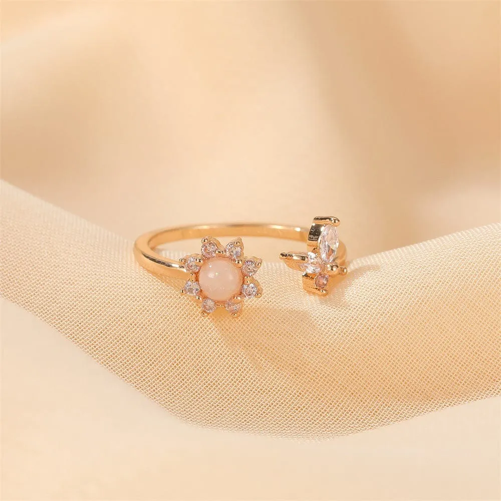 Chic CZ Inlaid Opal Floral Butterfly Ring