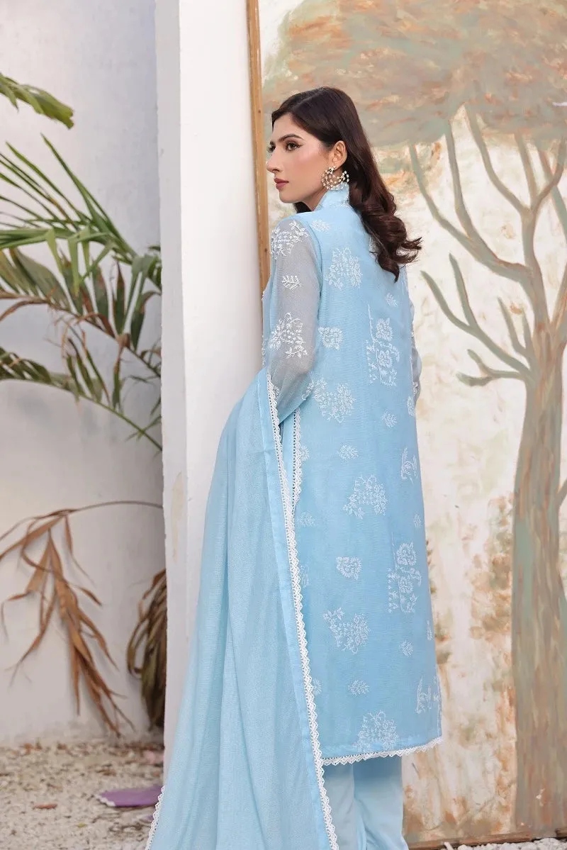 Chic Elegance: Chambre Blue Screenprint Ensemble 3-Piece Stitched