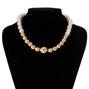Chic Gold Plated Pearl Chain Choker Necklace
