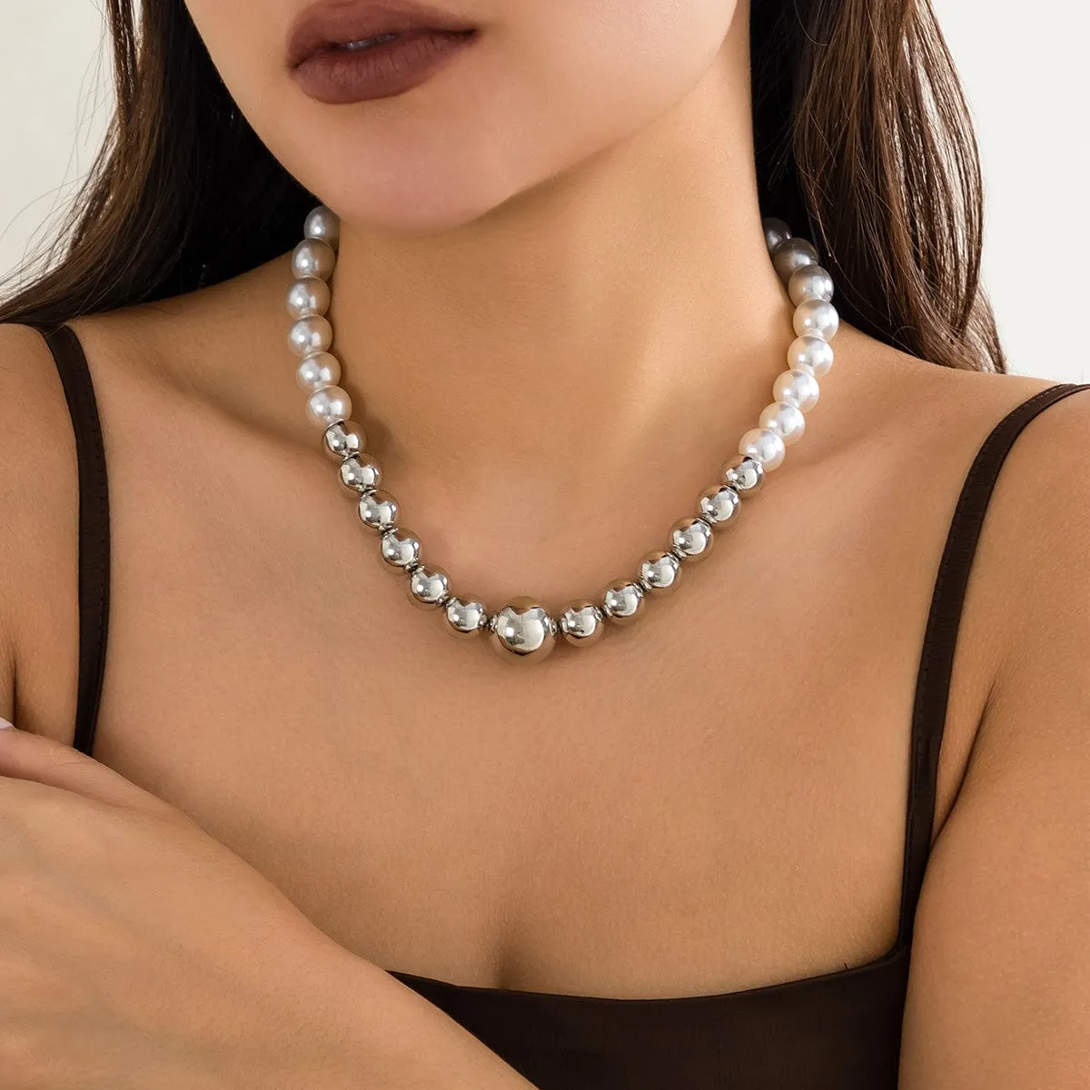 Chic Gold Plated Pearl Chain Choker Necklace
