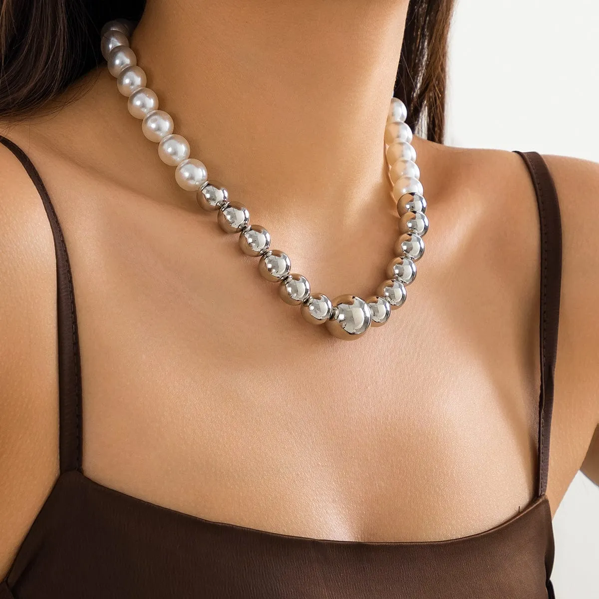 Chic Gold Plated Pearl Chain Choker Necklace