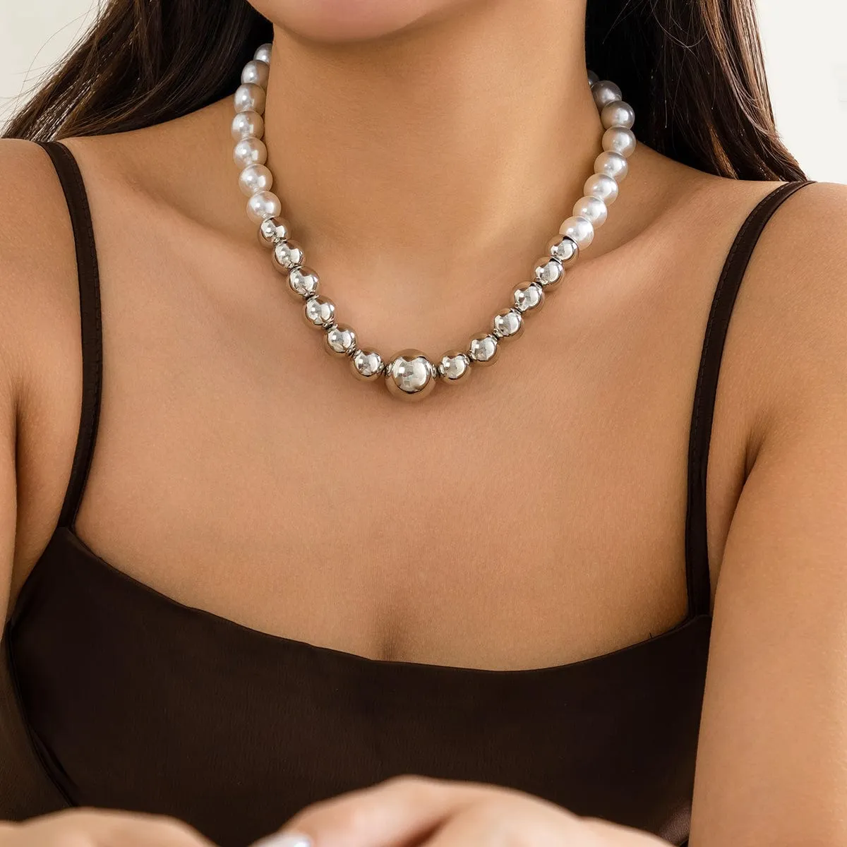 Chic Gold Plated Pearl Chain Choker Necklace