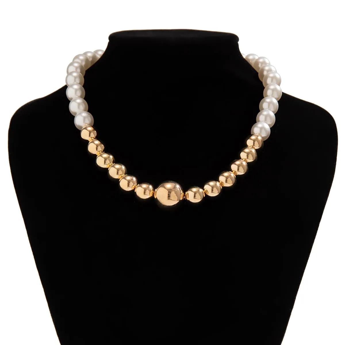 Chic Gold Plated Pearl Chain Choker Necklace