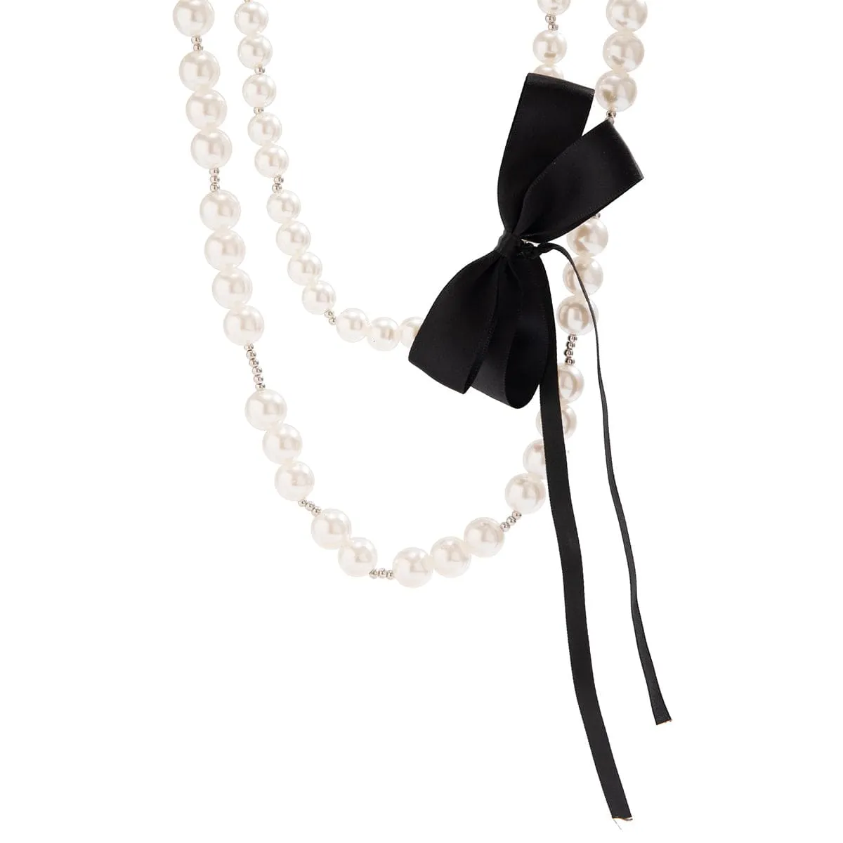 Chic Layered Bowknot Ribbon Pearl Chain Choker Necklace Set