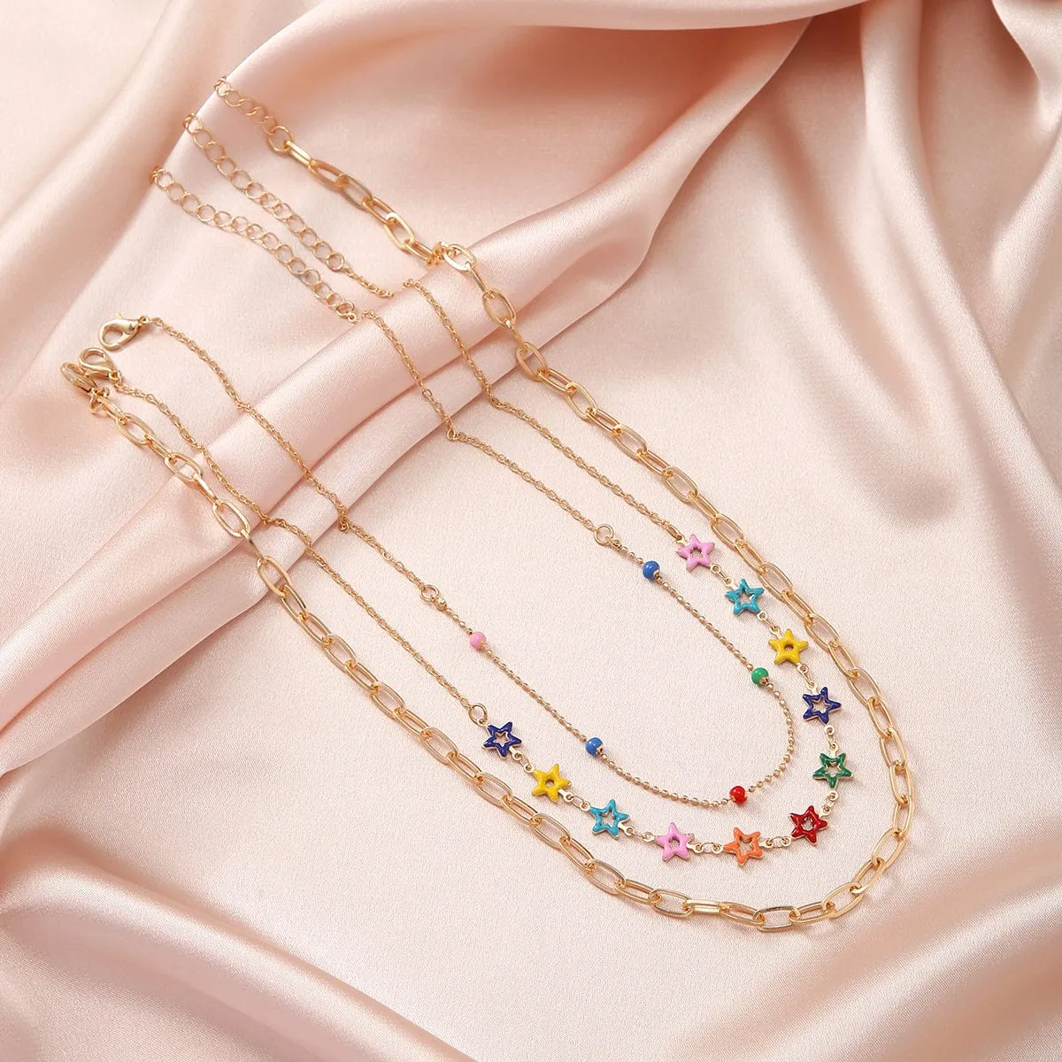 Chic Layered Colorful Enamel Star Chain Choker Necklace Set
