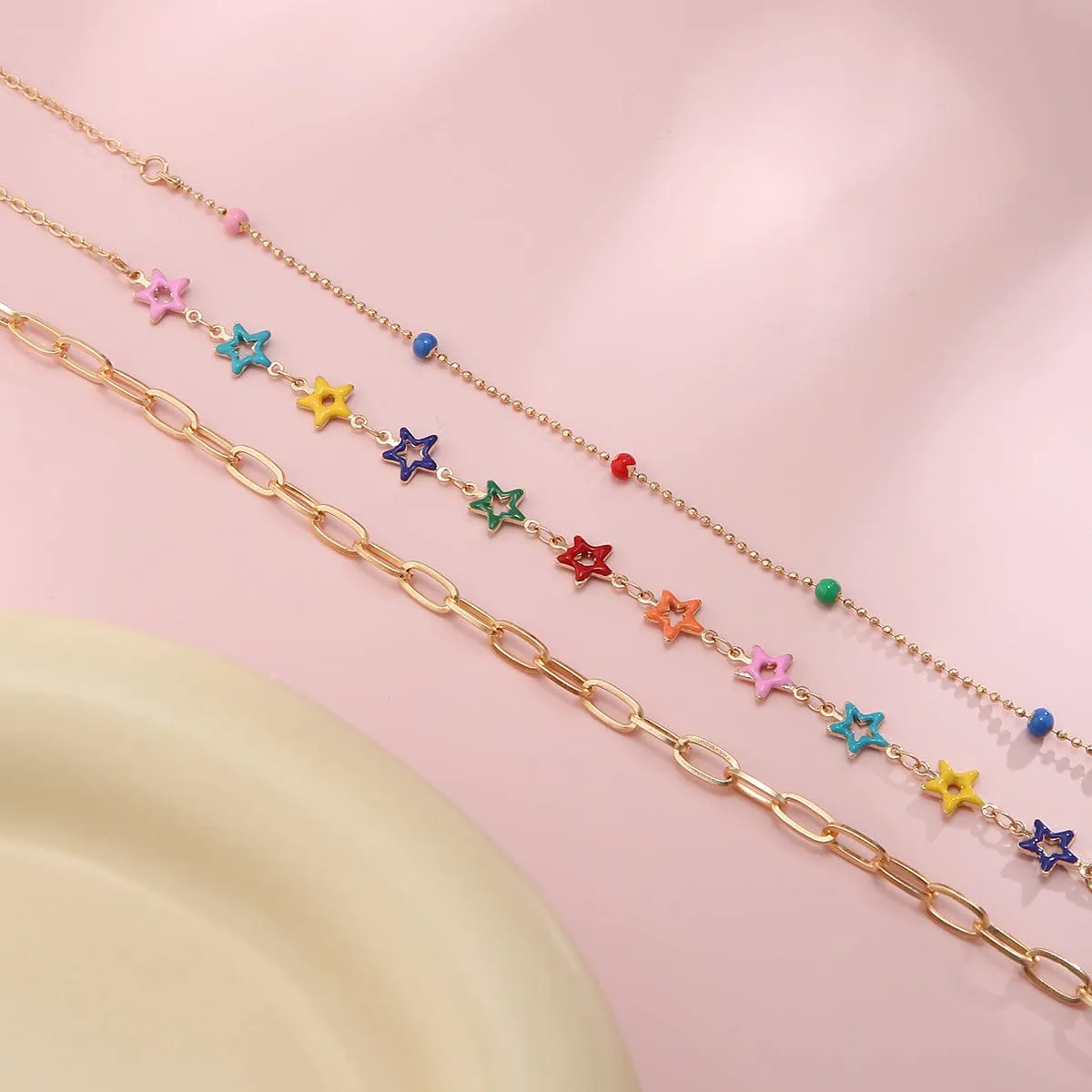 Chic Layered Colorful Enamel Star Chain Choker Necklace Set