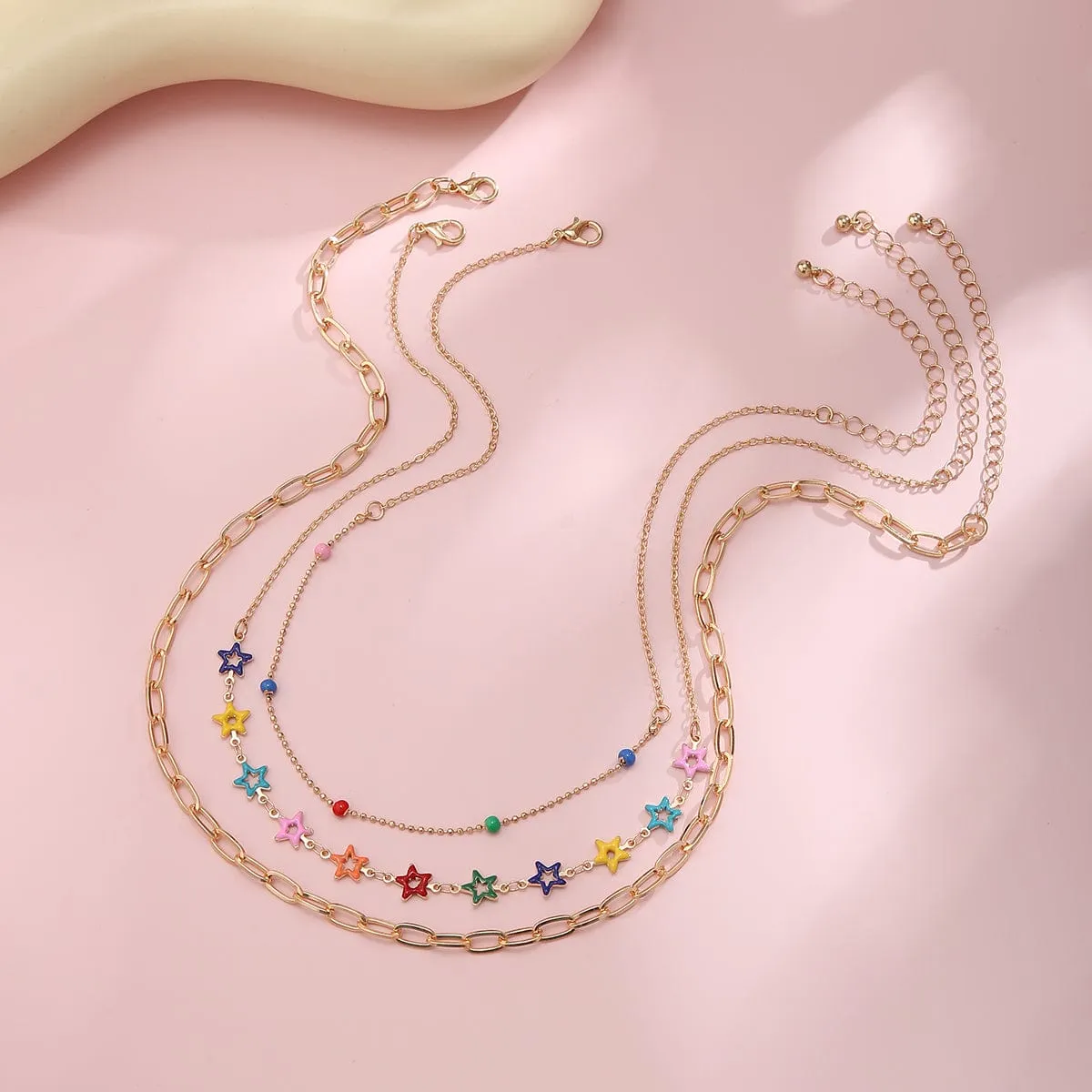 Chic Layered Colorful Enamel Star Chain Choker Necklace Set