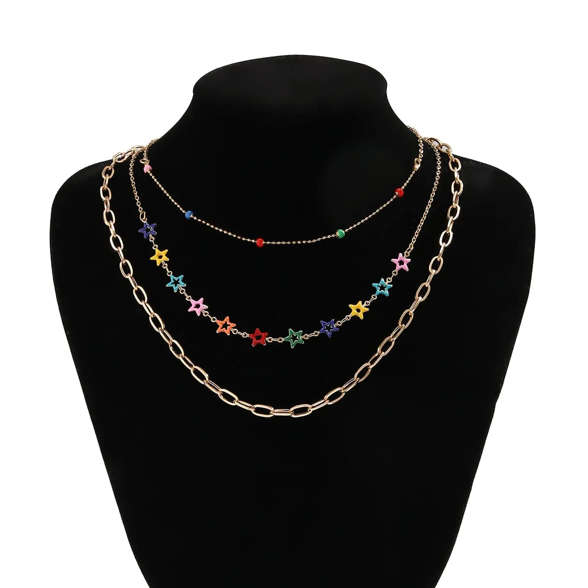 Chic Layered Colorful Enamel Star Chain Choker Necklace Set