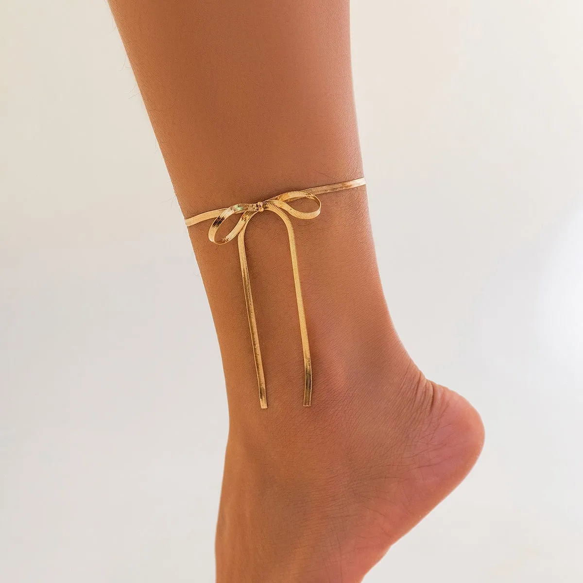 Chic Minimalist Bowknot Herringbone Chain Anklet
