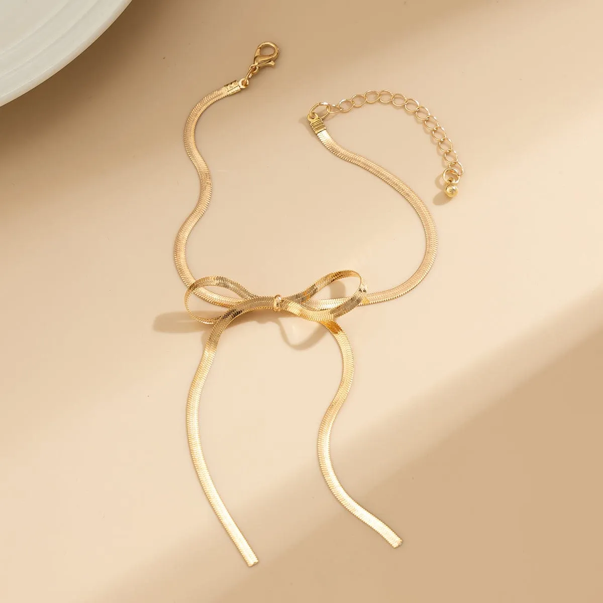 Chic Minimalist Bowknot Herringbone Chain Anklet