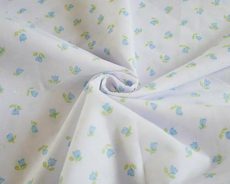 Clara Blue Shabby Chic Polycotton Floral Fabric