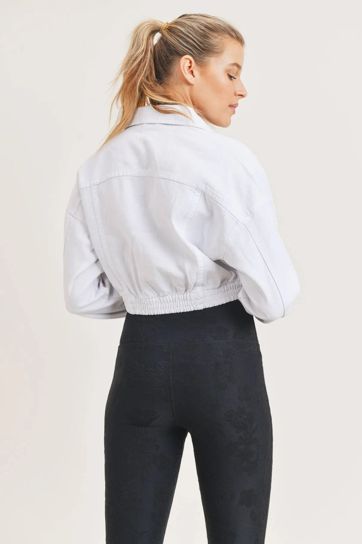 Cropped Denim Jacket with Ribbed Hem