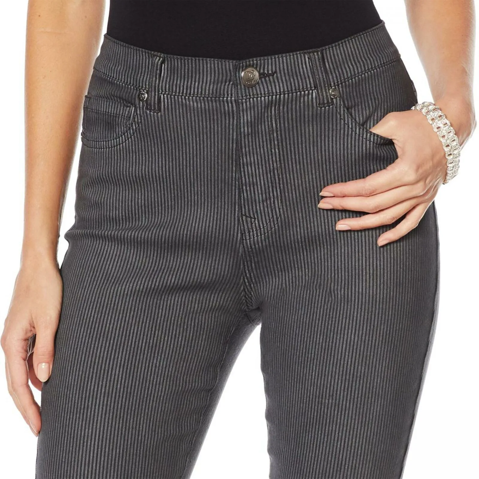 DG2 by Diane Gilman Women's Tall Classic Stretch Pinstripe Crop Jeans