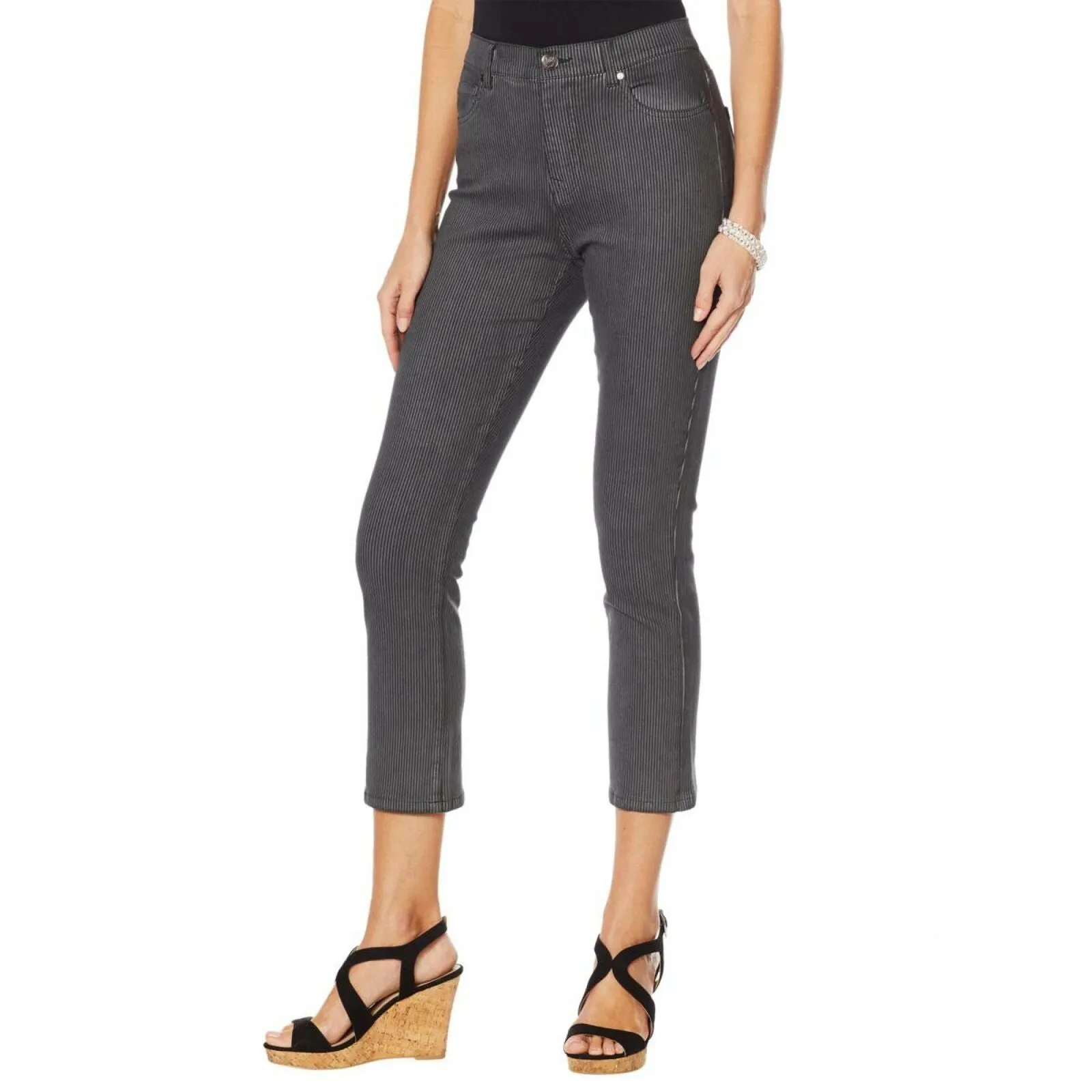DG2 by Diane Gilman Women's Tall Classic Stretch Pinstripe Crop Jeans