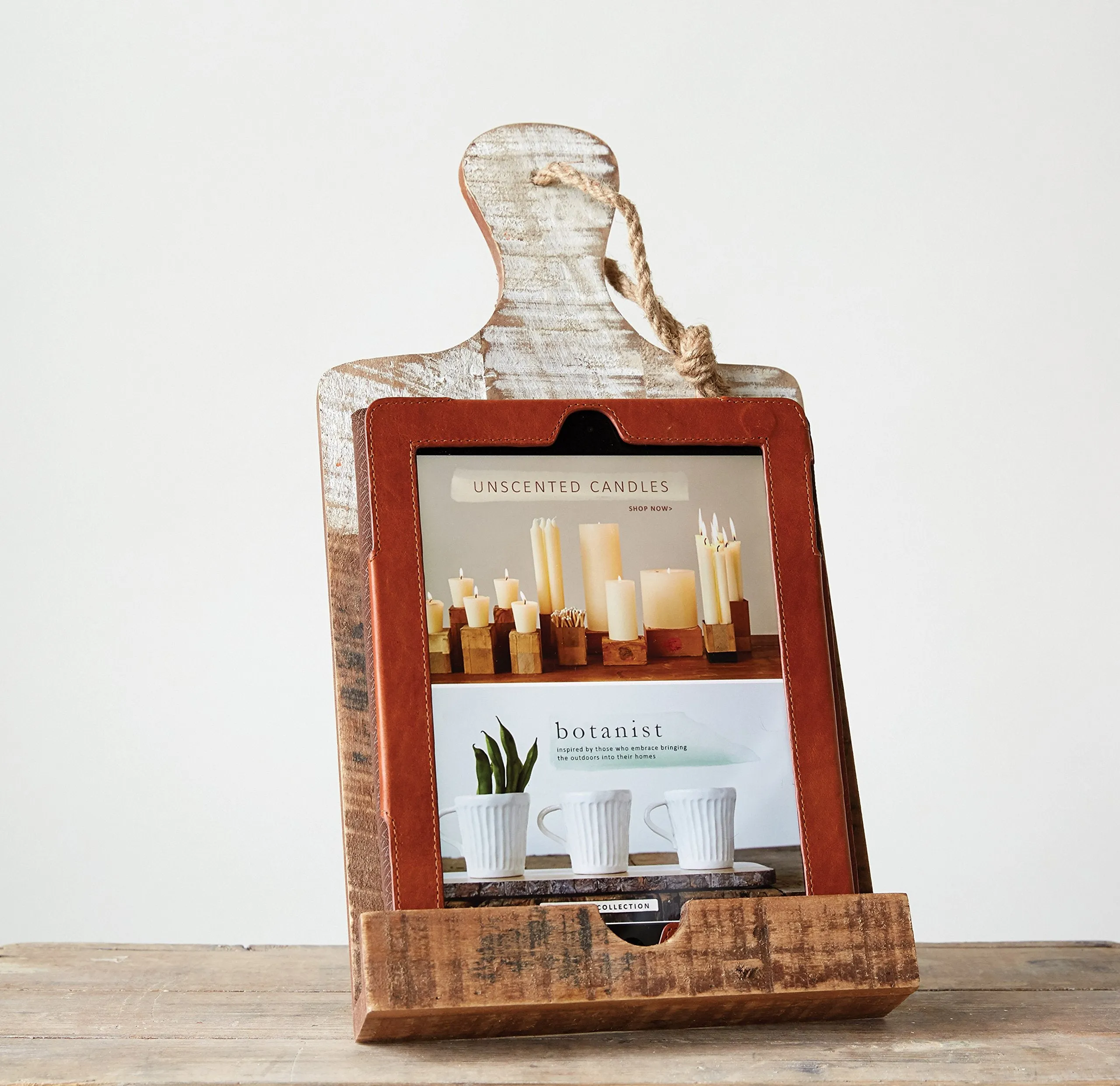 Distressed White Dipped Wood Tablet Holder by Creative Coop