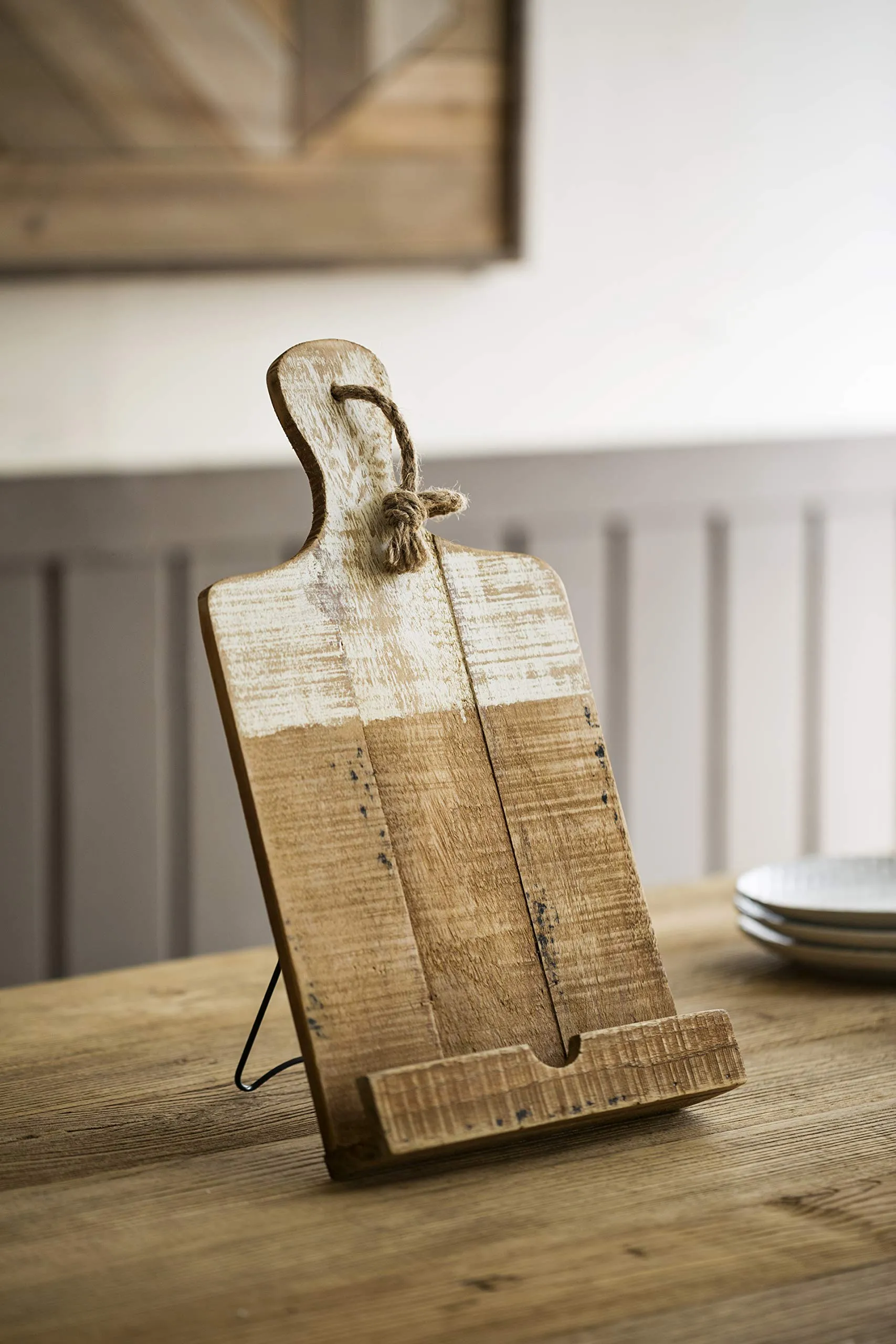 Distressed White Dipped Wood Tablet Holder by Creative Coop