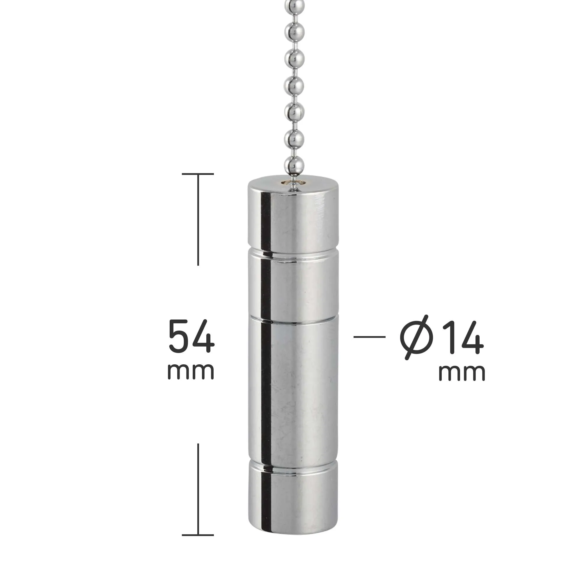 ElekTek Light Pull Cord Chain Handle Chrome Cylinder With 80cm Matching Ball Chain or Cord