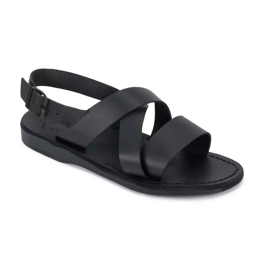 Elisha - Leather Three Strap Sandal | Black
