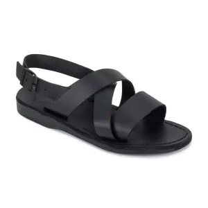 Elisha - Leather Three Strap Sandal | Black