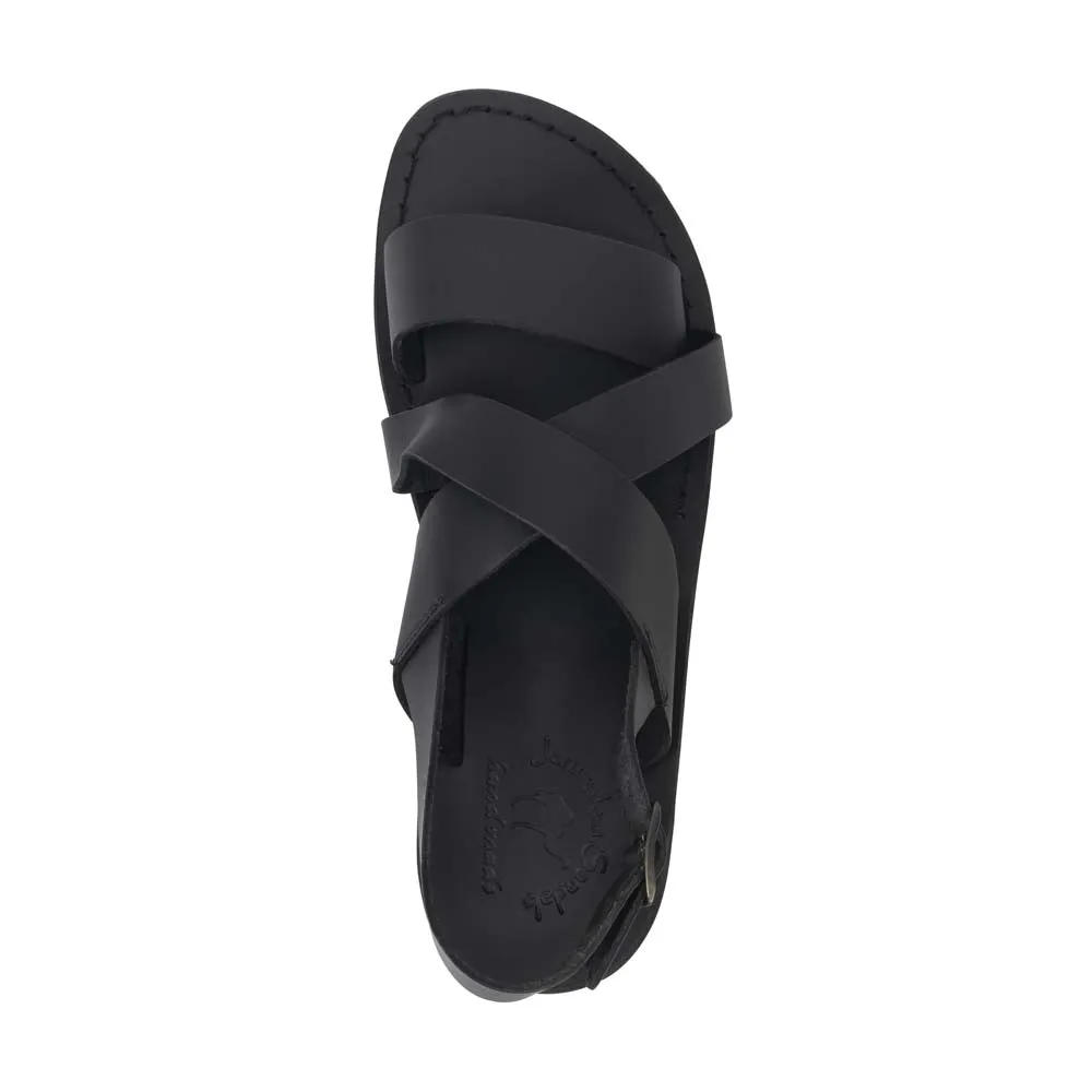 Elisha - Leather Three Strap Sandal | Black