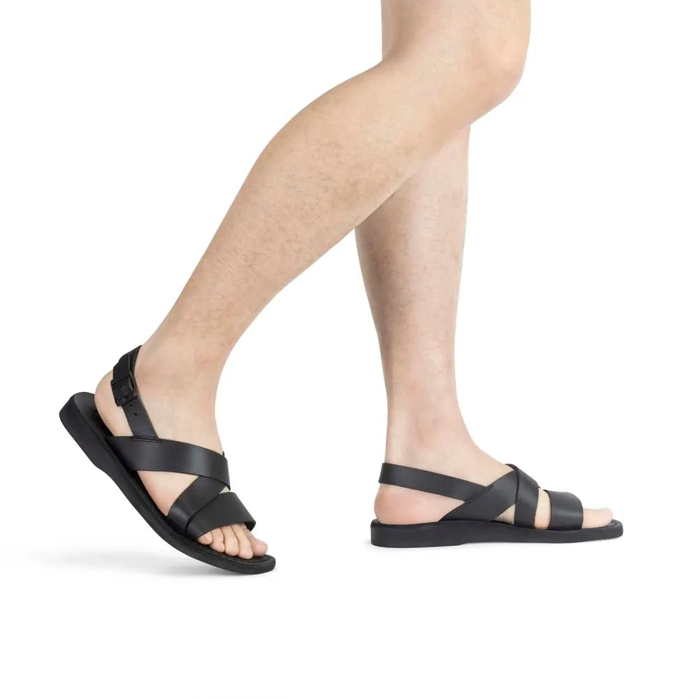 Elisha - Leather Three Strap Sandal | Black