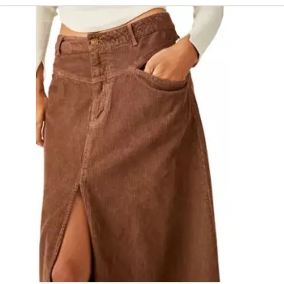 Free people Come As You Are Corduroy Maxi Skirt in Chocolate Brown size 6
