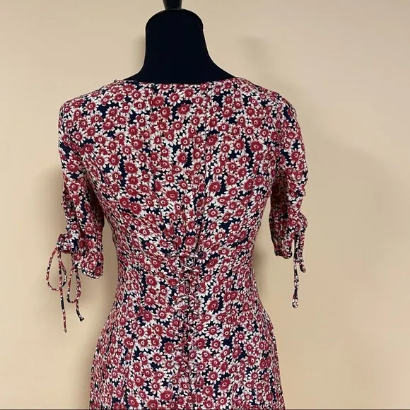 Free People Laced Up Corset Mid Sleeve Floral Mini Dress in Black Combo Size S