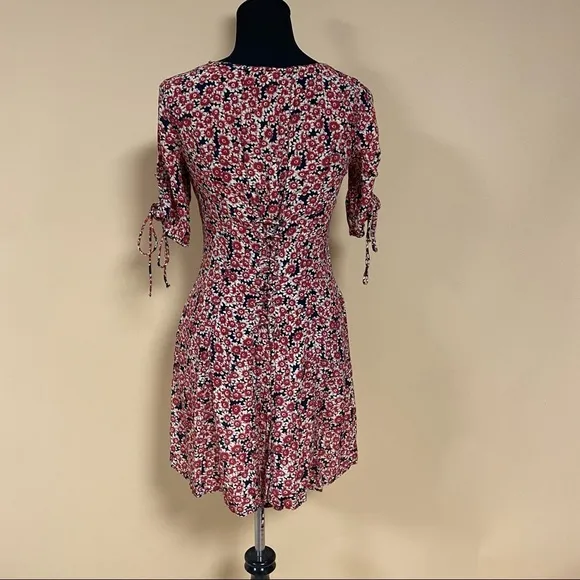 Free People Laced Up Corset Mid Sleeve Floral Mini Dress in Black Combo Size S