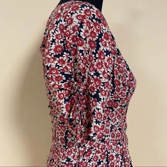 Free People Laced Up Corset Mid Sleeve Floral Mini Dress in Black Combo Size S