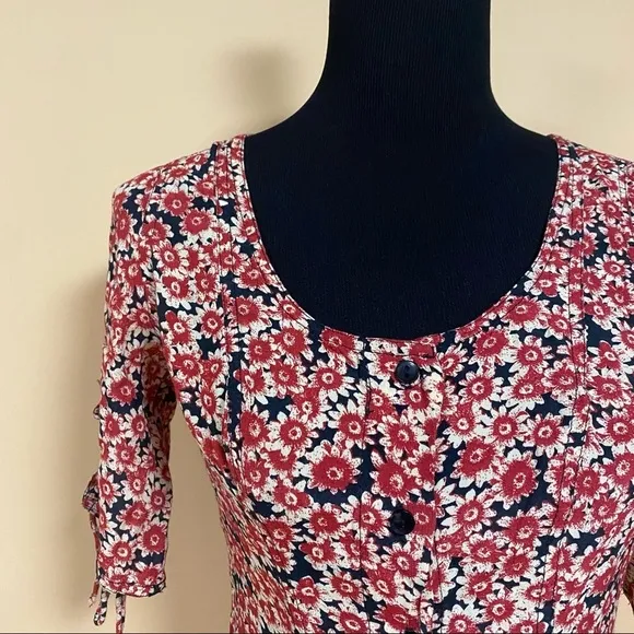Free People Laced Up Corset Mid Sleeve Floral Mini Dress in Black Combo Size S