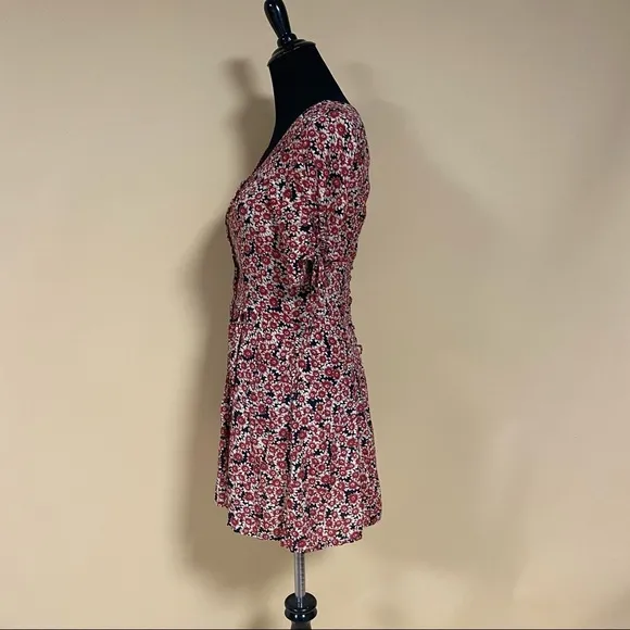 Free People Laced Up Corset Mid Sleeve Floral Mini Dress in Black Combo Size S