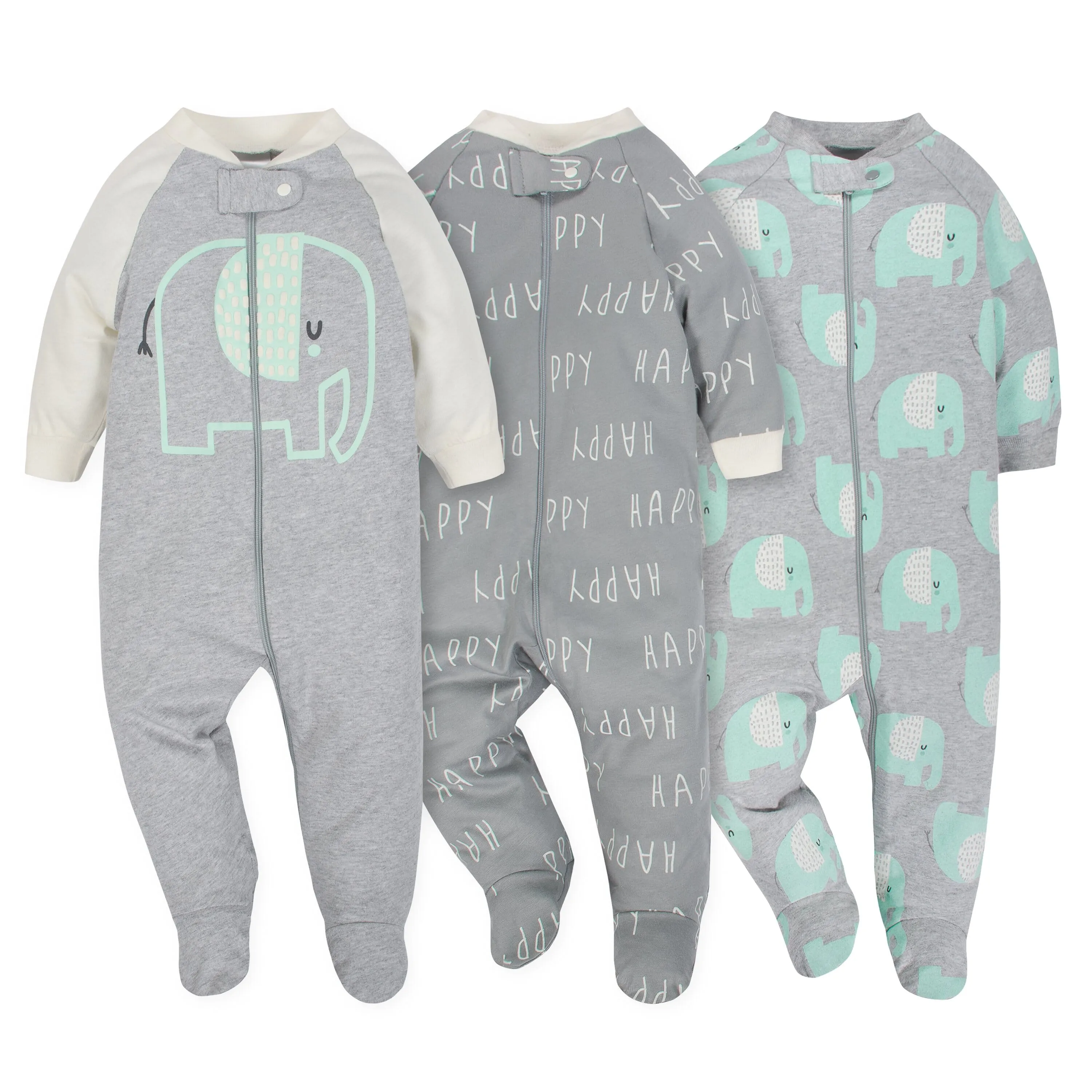 Gerber 3-Pack Organic Baby Unisex Sleep N’ Play Set - Happy