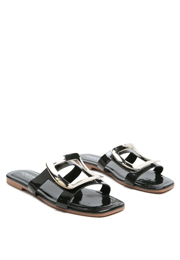 giulia black metal plaque slip-on flat