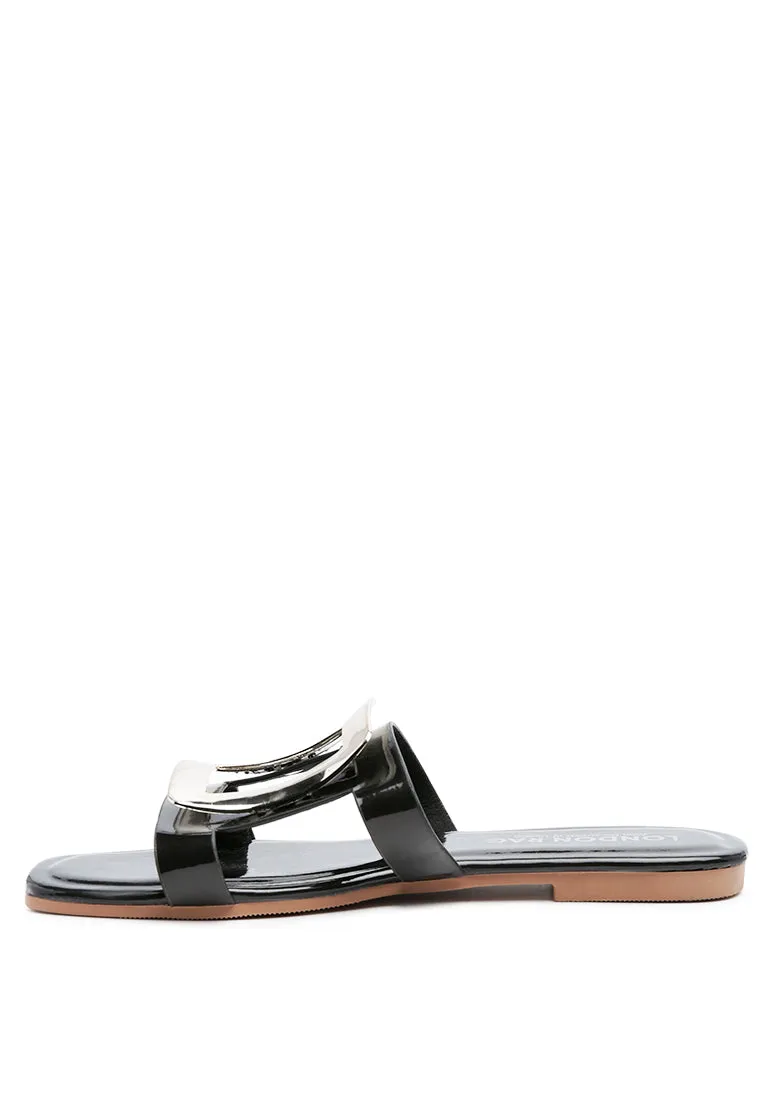 giulia black metal plaque slip-on flat