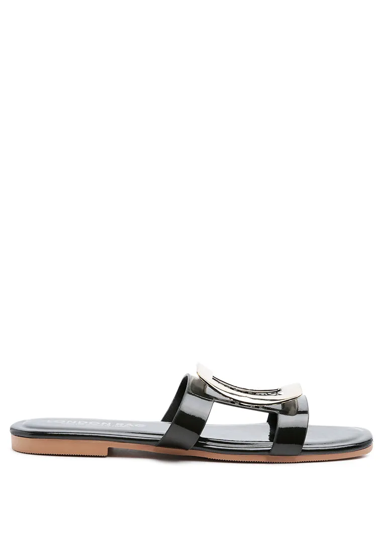 giulia black metal plaque slip-on flat