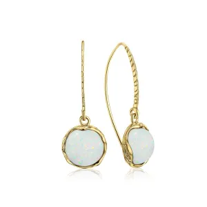 Gold Plated Round White Opal 12mm Dangle Earrings