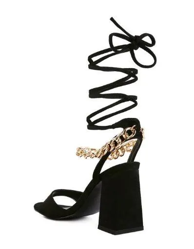 Gone Gurl Metal Chain Lace Up Sandals