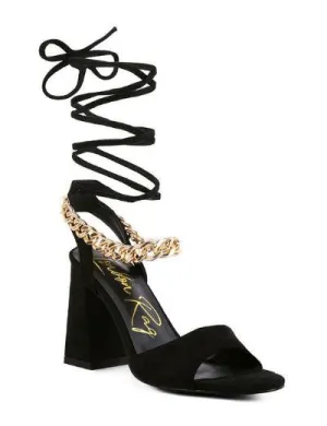Gone Gurl Metal Chain Lace Up Sandals