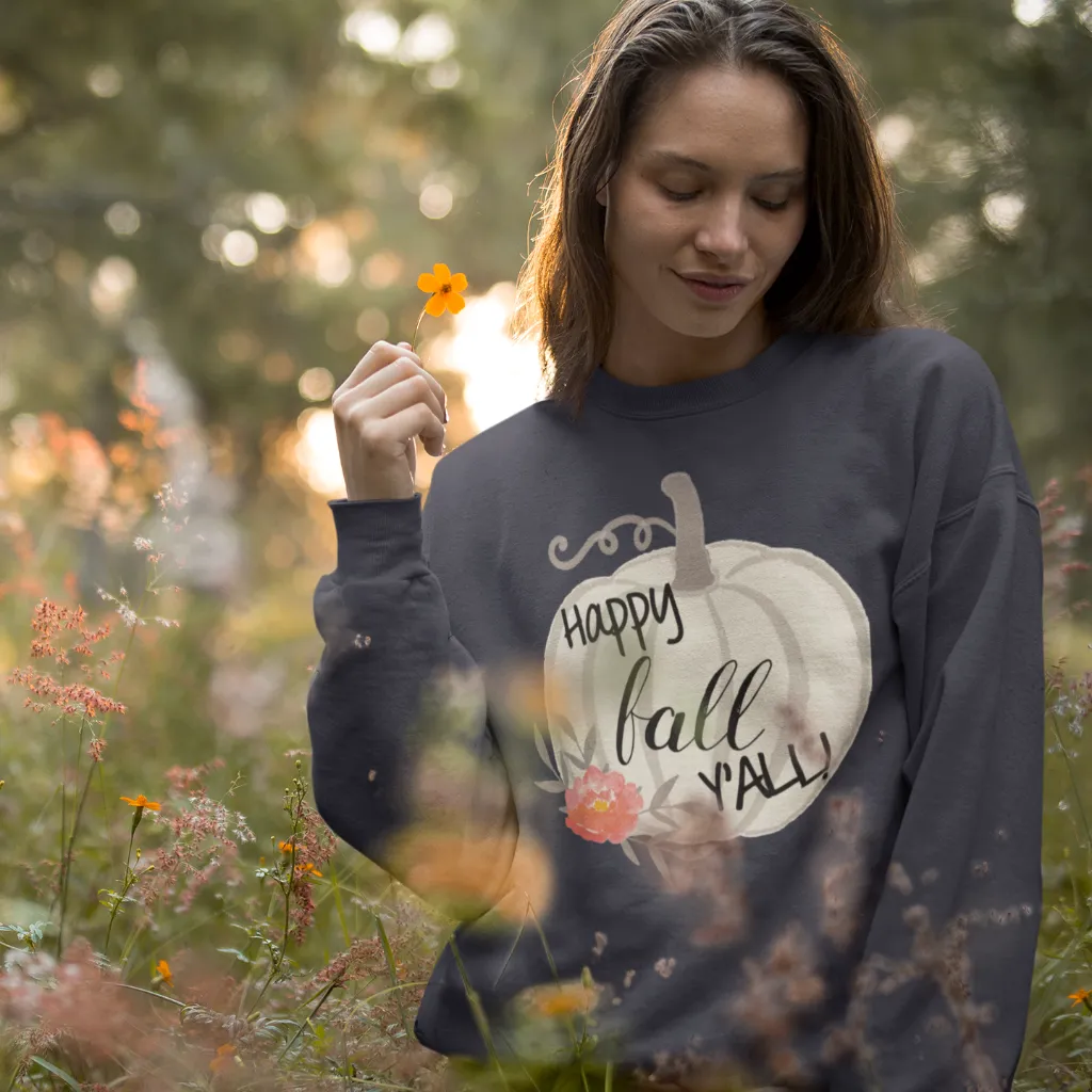 Happy Fall Y’all Watercolor Pumpkin Gildan Sweatshirt – Cozy Autumn Style