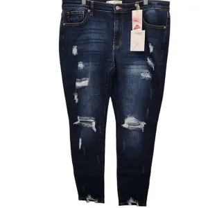 KanCan NWT Women's Size XL Distressed Dark Wash High Rise Skinny Jeans Zip Fly S