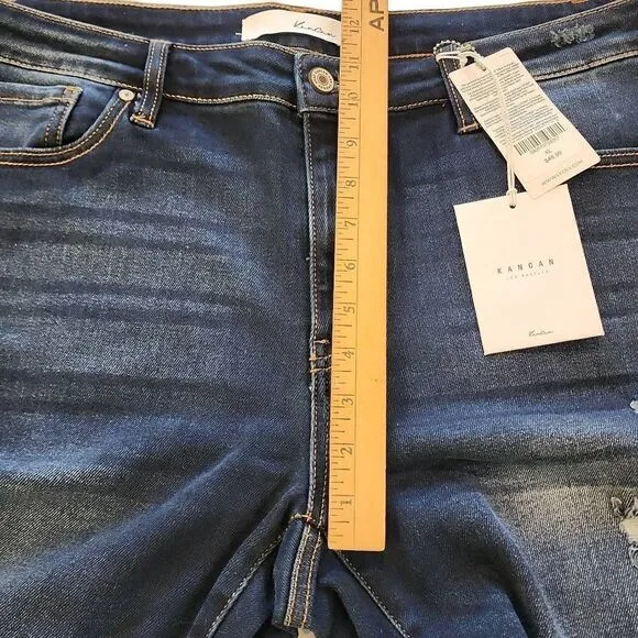 KanCan NWT Women's Size XL Distressed Dark Wash High Rise Skinny Jeans Zip Fly S