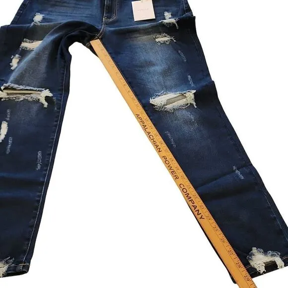 KanCan NWT Women's Size XL Distressed Dark Wash High Rise Skinny Jeans Zip Fly S