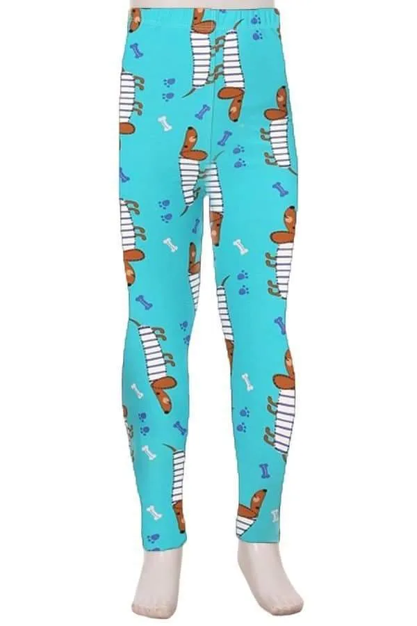 Kids Cartoon Daschund Print Leggings